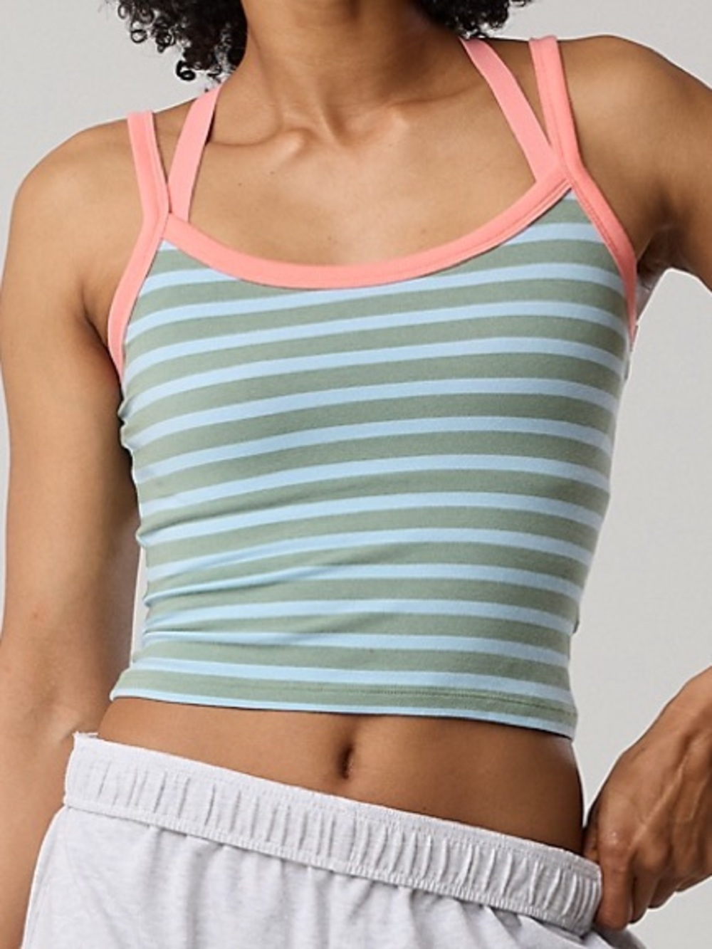 OFFLINE By Aerie Let's Stretch Ringer Tank Top in hiker olive color with stripes